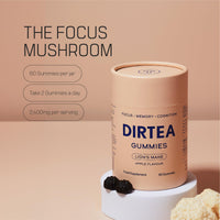 DIRTEA 60 Lion's Mane Mushroom Gummies | 2,400mg / Serving | Vegan, Natural & Sugar Free | with Vitamin B12 & B5 | Focus & Memory Supplement | 60 Gummies (30 Servings) - Apple Flavour
