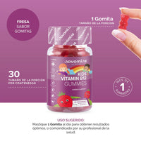 Kids Vitamin B12 Gummies - Energy & Metabolism Support Supplement - 30 Chewable Childrens B Complex Supplements – Vegan, Non-GMO - Enriched with Vitamin C, B1, B2, B6, Biotin - Made by Novomins