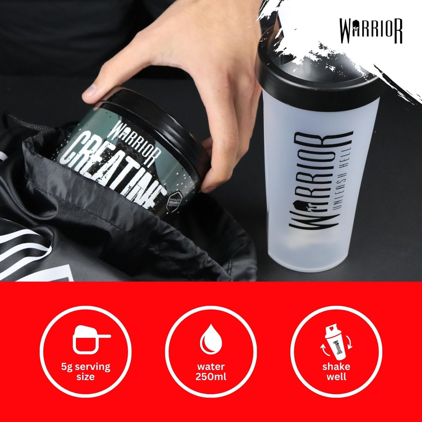 Warrior Creatine Monohydrate Powder 500g – Micronised for Easy Mixing and Consumption – Proven to Improve Physical Performance/Recovery, 5g Servings (Savage Strawberry)