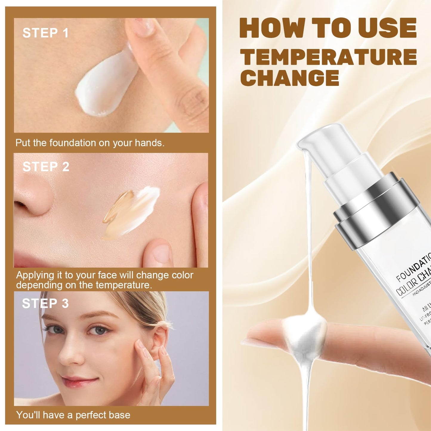 Allony Colour Changing Mature Skin Foundation, Skin Temperature Changing Liquid Foundation, Colour Changing Foundation for Mature Skin, Hydrating, Long Lasting Waterproof Make up Foundations