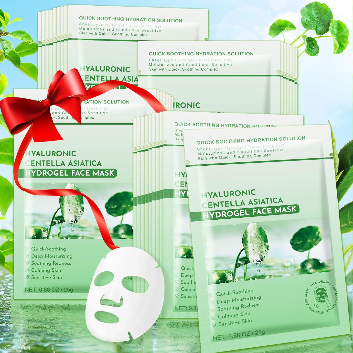 IREV Pack of 10 Centella Asiatica Calming Mask, Soothing Facial Masks with Aloe for Sensitive Skin, Daily Care Mositurizing Face Masks Skincare, Hyaluronic Acid Hydrating Sheet Face Mask Beauty Care