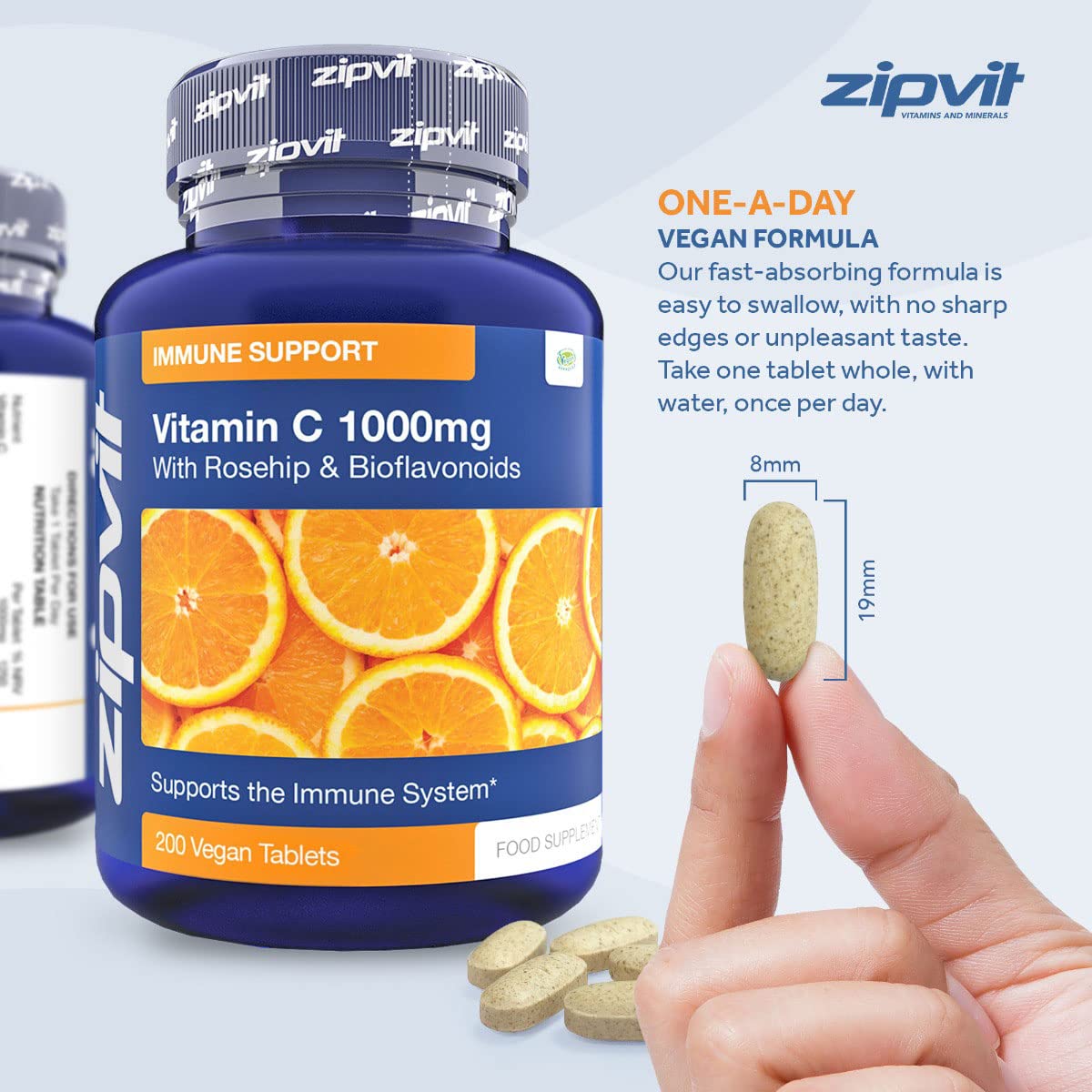 Vitamin C 1000mg with Bioflavonoids, 200 Vegan Tablets. Supports The Immune System. Contributes to a Reduction in Tiredness and Fatigue.