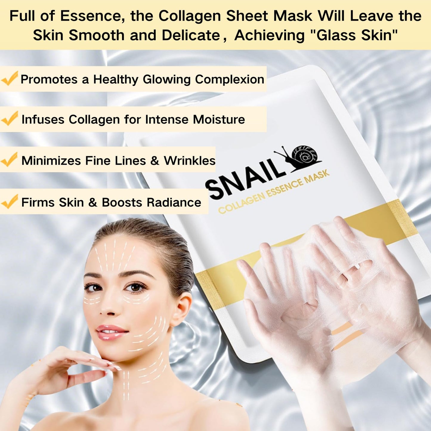 TBeautfave 3PCS Snail Mucin Collagen Face Mask - Glass Skin Face Mask Korean Skincare - Collagen Hydrating Mask Sheet with Hyaluronic Acid for Anti-Aging, Anti-Wrinkle, Deep Moisturizing&Firming