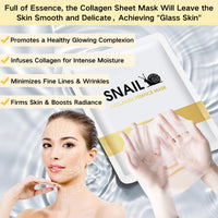 TBeautfave 3PCS Snail Mucin Collagen Face Mask - Glass Skin Face Mask Korean Skincare - Collagen Hydrating Mask Sheet with Hyaluronic Acid for Anti-Aging, Anti-Wrinkle, Deep Moisturizing&Firming