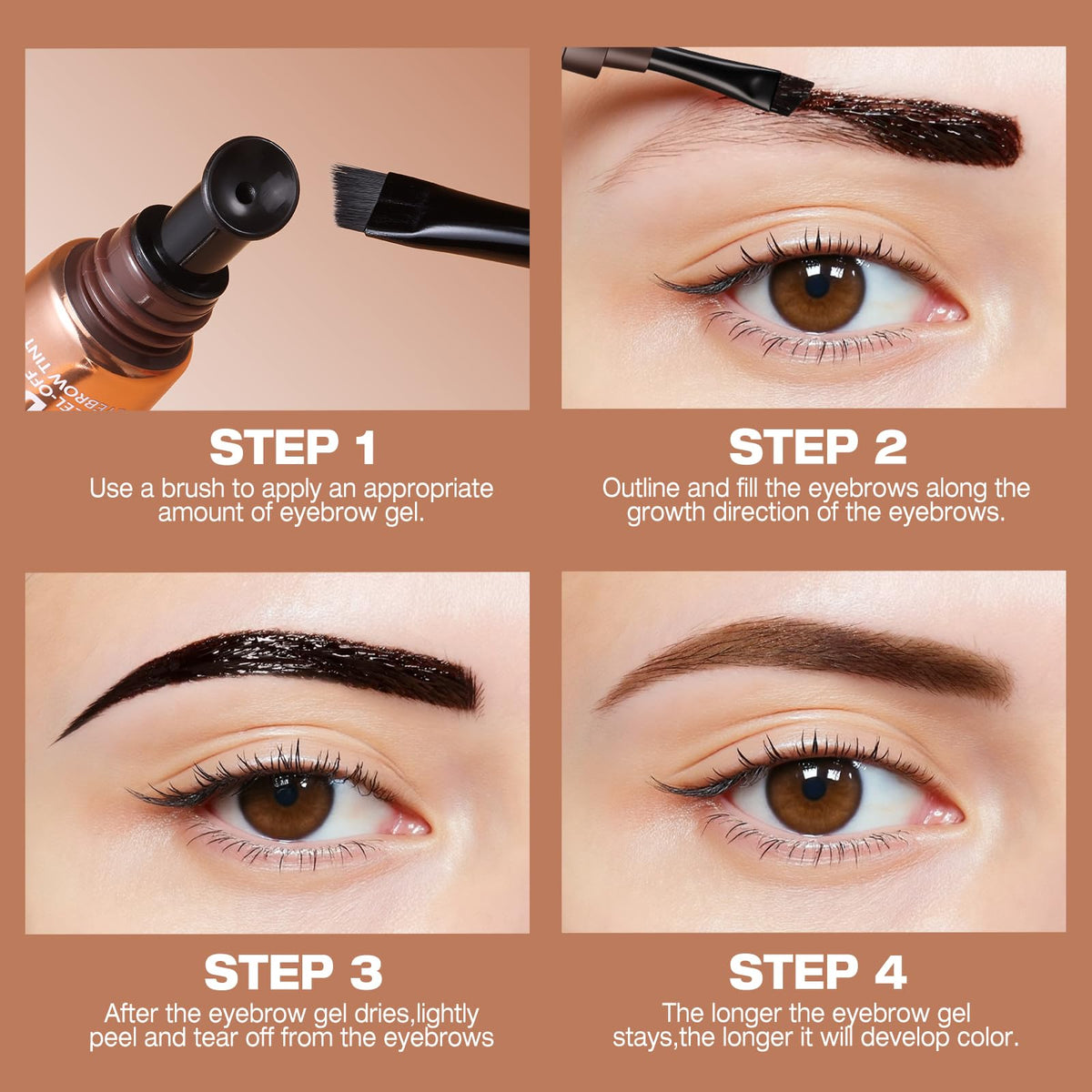 HOPHAT 3D Peel-Off Eyebrow Tint Gel – Long-Lasting Waterproof Brow Colour, Natural-Looking Tint Lasts Up to 3 Days, Easy to Apply & Remove (02#NUDE BROWN)