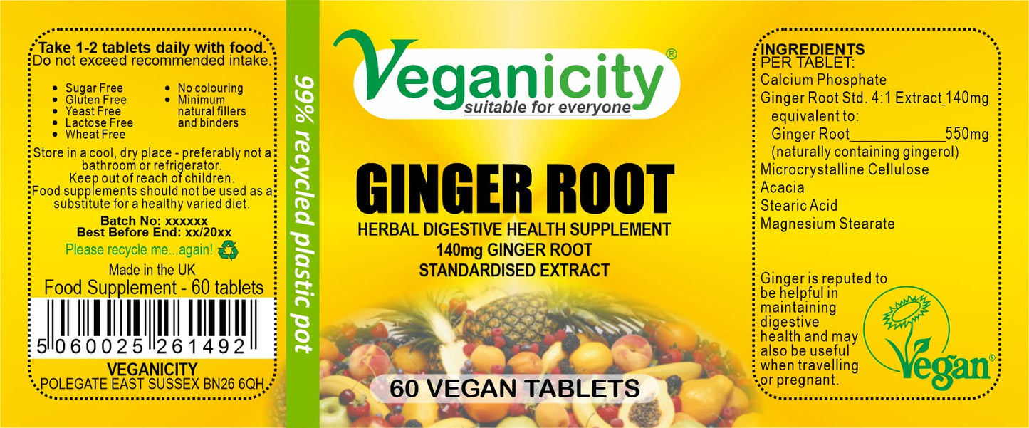 Veganicity Ginger Root 550mg : Digestive and Joint Health Supplement : 60 Tablets