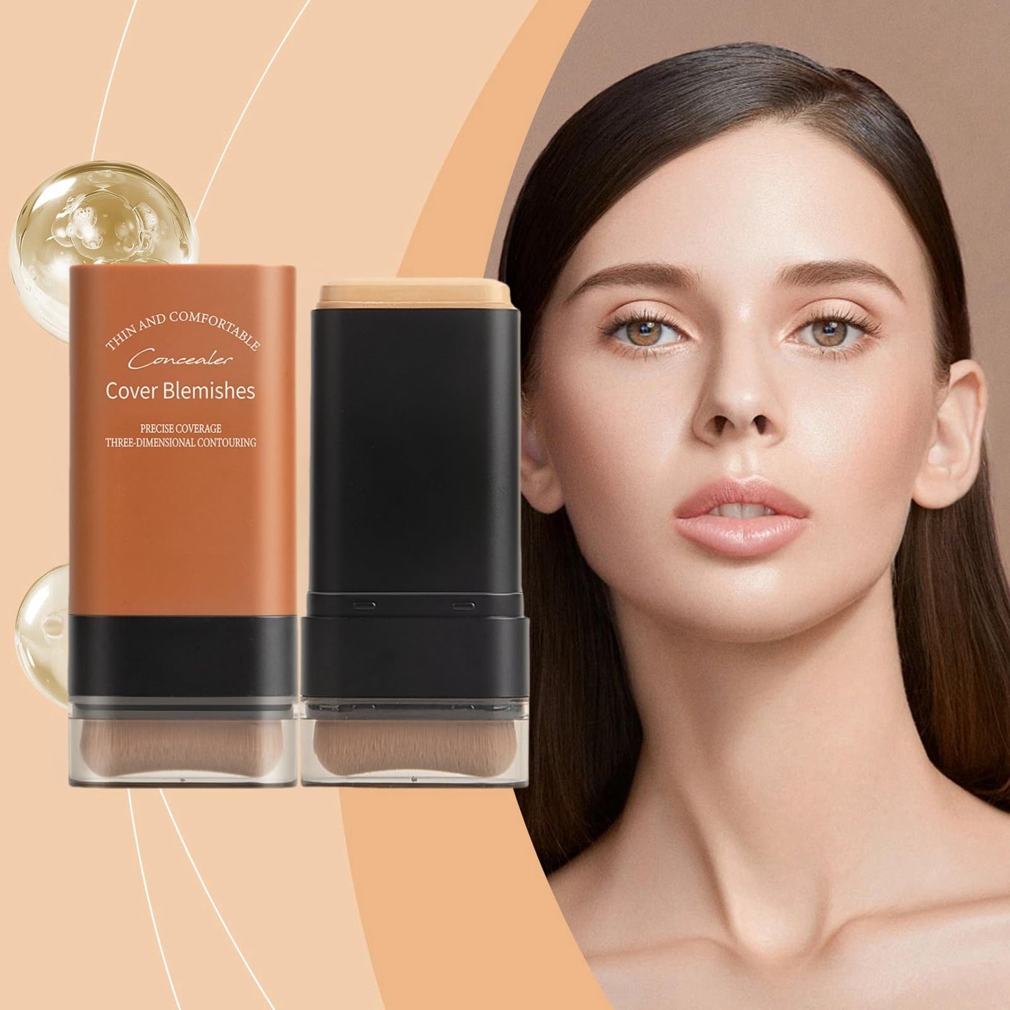 TONISABERY Makeup Foundation Stick,Foundation Stick with Built-In Foundation Brush,Full Coverage Foundation Stick,Foundation for Mature Skin,Long Lasting Make Up Foundation,Multi-Use Skin Tint Foundation,02