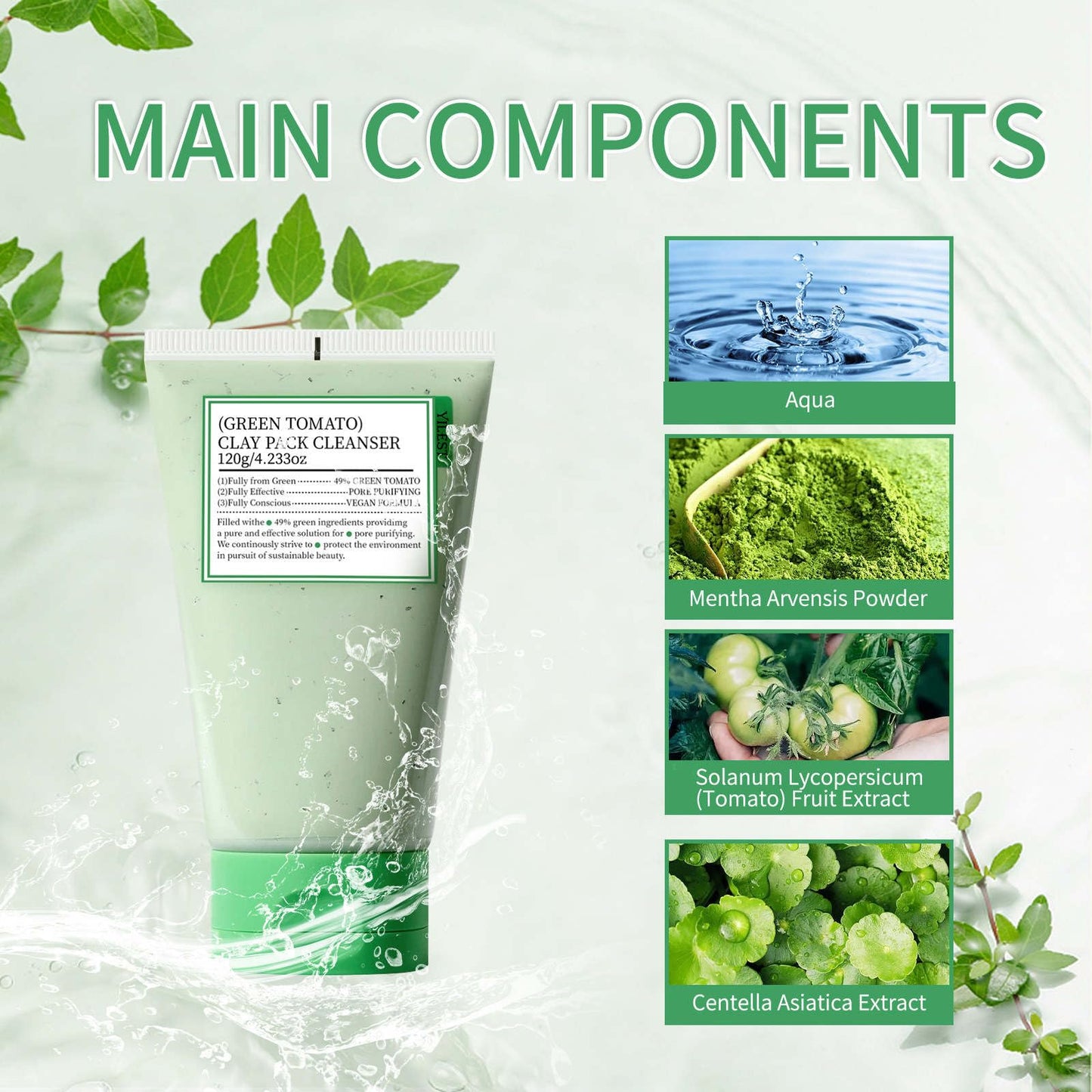 QIEEUMIN Green Tomato Clay Mask Pore Cleanser Pore Purifying with 49% Green Tomato Extract Moisturising Water Locking Antioxidant Sebum & Clogged Pore Care Exfoliation Fragrance-Free 120g