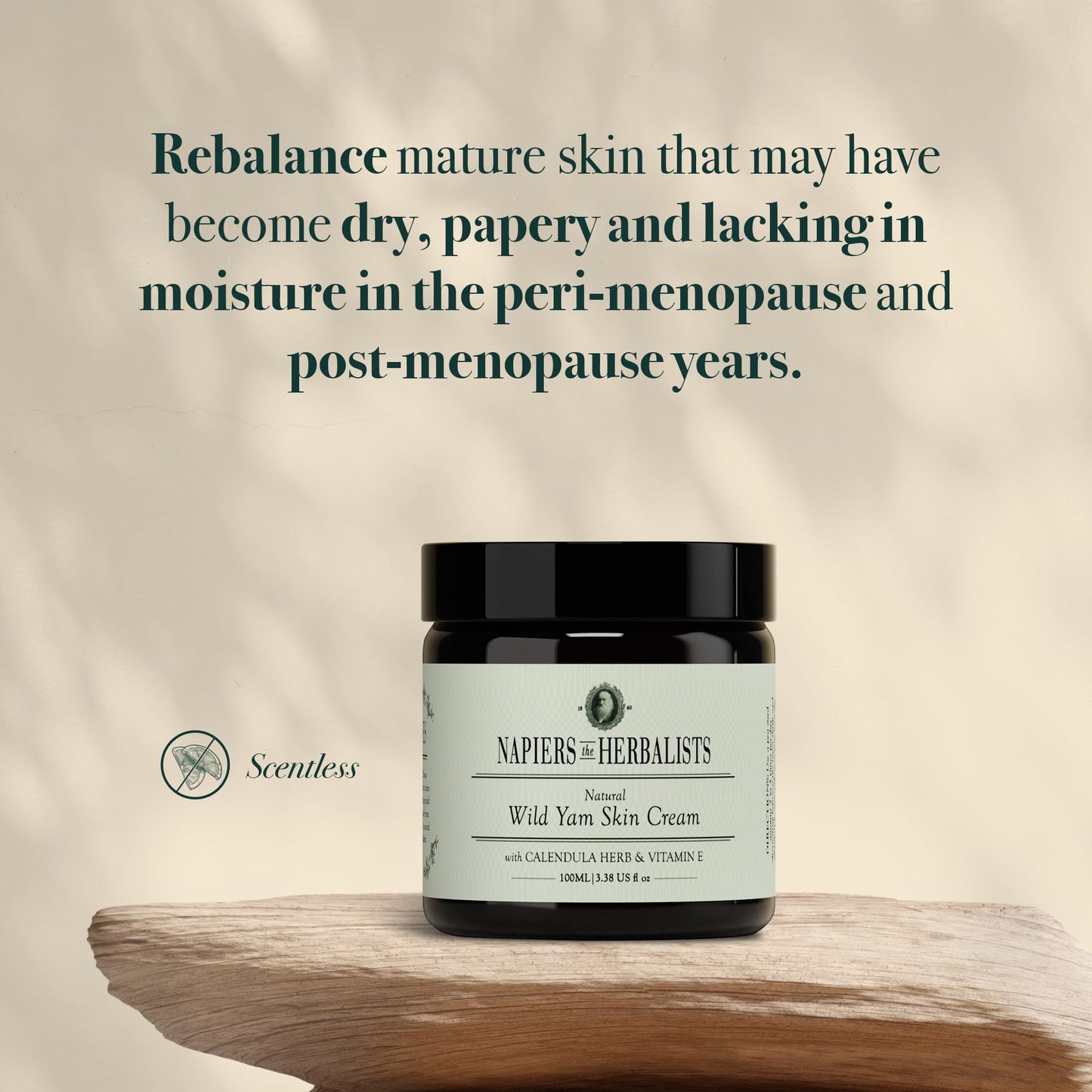Napiers Vegan Wild Yam and Marigold Cream - Natural Relief for Menopause and Perimenopause Symptoms and Dry Skin - 100 ML (Scentless)