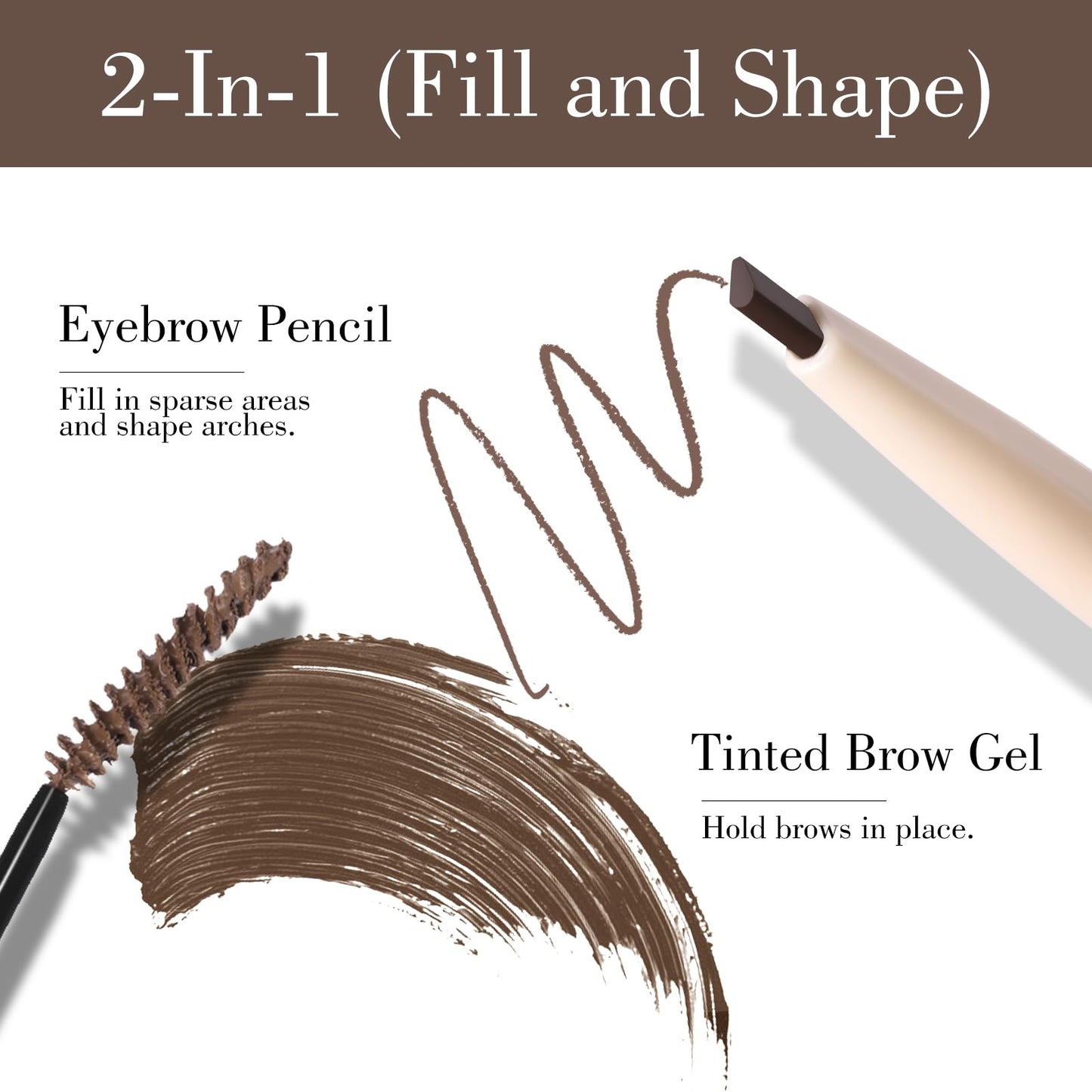 KYDA 2 in 1 Eyebrow Pencil and Tinted Brow Cream, Dark Brown, Eyebrow Cream&Pencil, Lasting Matte Tint Fill Define, Shape Natural Wild Brows All Day Hold