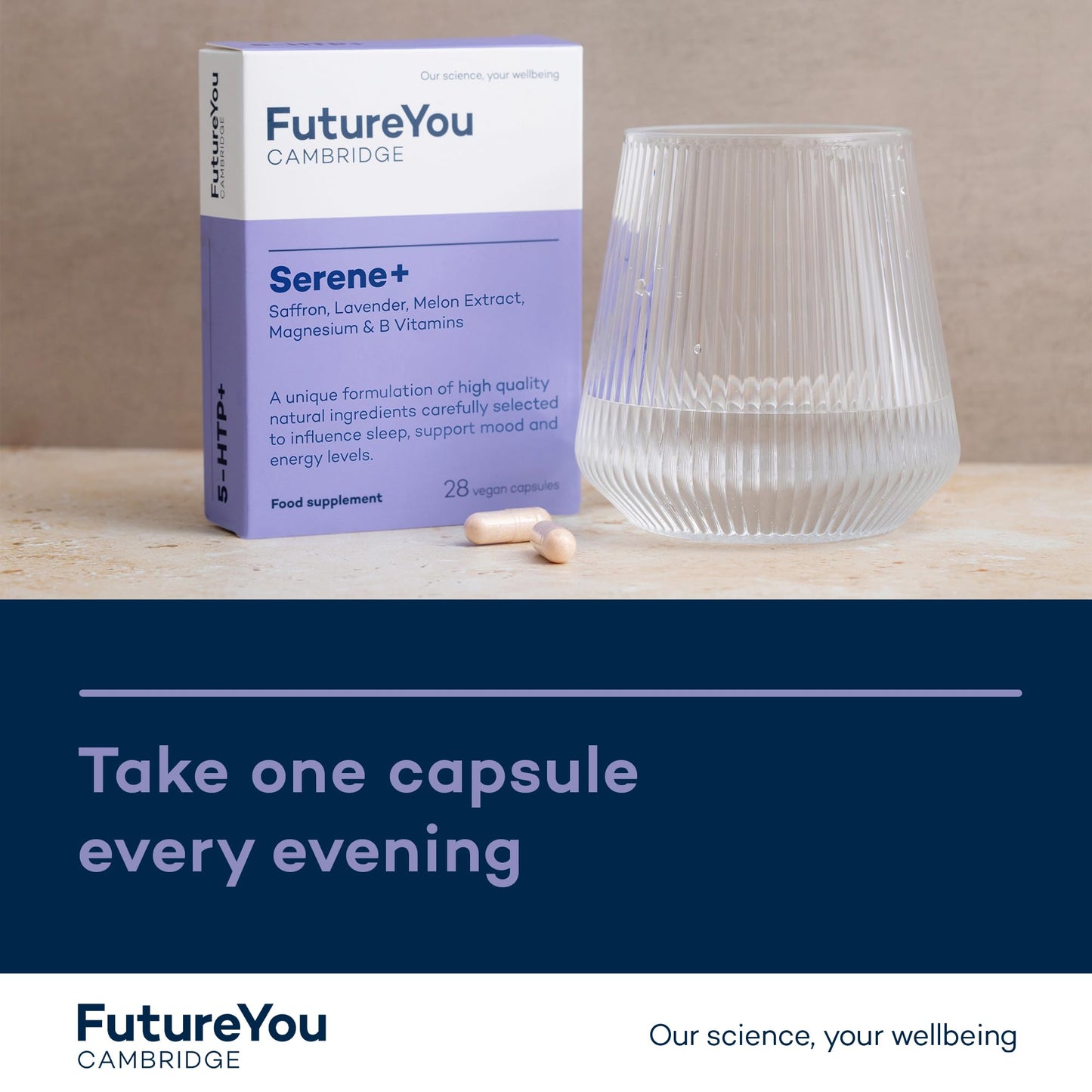Serene+ Saffron Supplement – Mood and Wellbeing Support – 28 Day Supply – Lavender, B Vitamins & Magnesium for Sleep – Tablets for Adults by FutureYou Cambridge