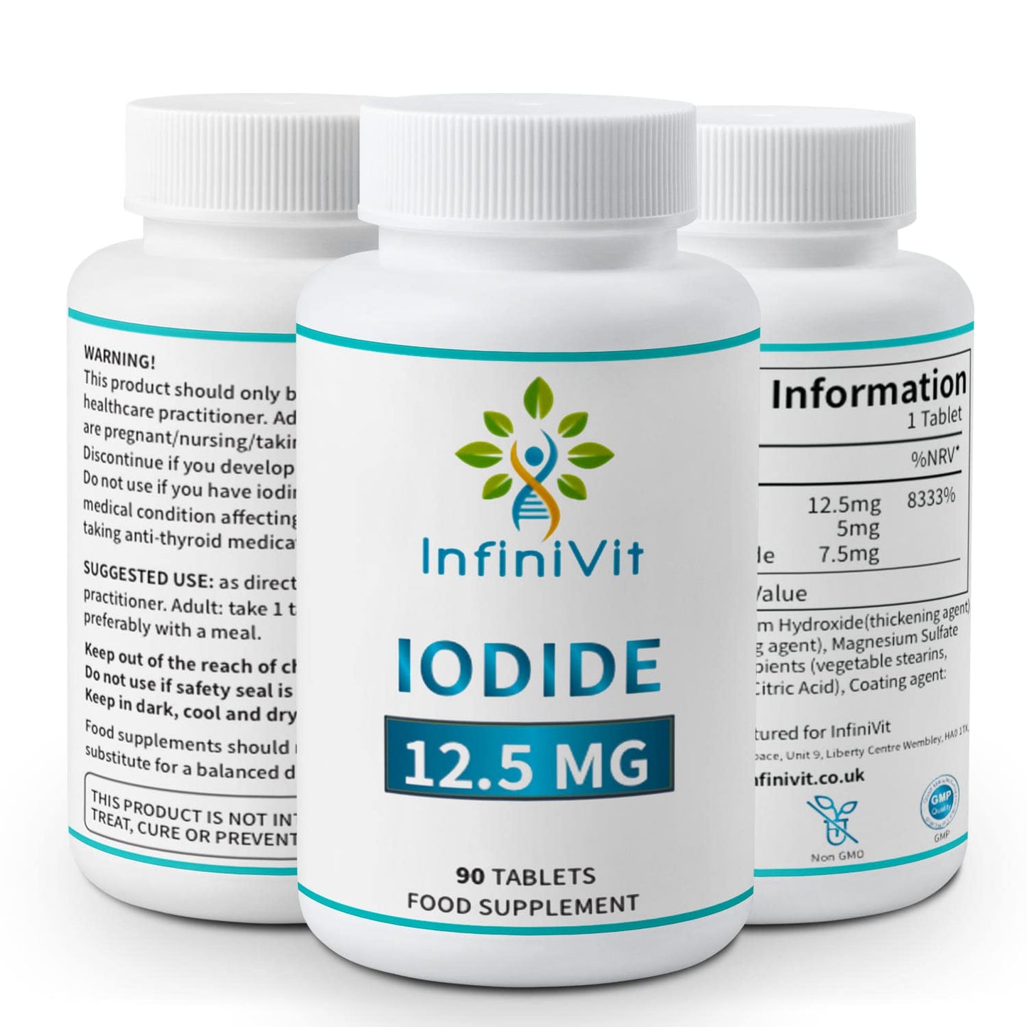 InfiniVit Iodide 12.5mg – High Strength Iodine & Potassium Iodide Tablets | Lugol’s Formula | 90 Vegan Tablets | Non-GMO Iodine Supplement | Trace Mineral