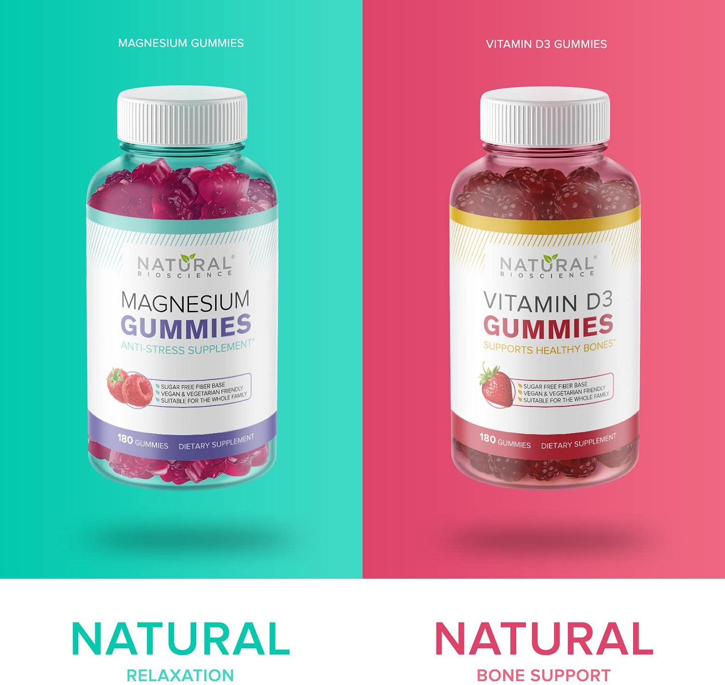 Natural BioScience Magnesium Citrate Gummies | 180 Magnesium Supplements - 100mg of Magnesium Citrate per Serving | Raspberry Flavoured - Suitable for Adults & Children | Sugar Free, Non-GMO & Vegan