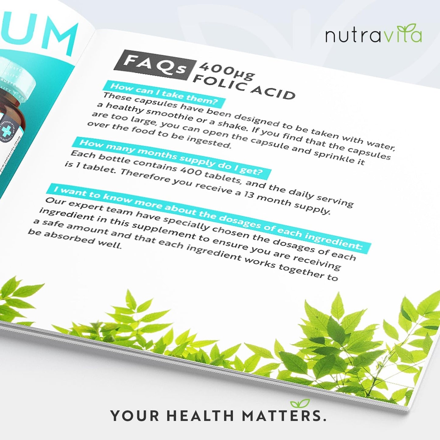 Folic Acid Tablets 400 mcg - 400 Vegan Vitamin B9 Tablets - 13 Month Supply - Pregnancy Care - Normal Function of Immune System & Maternal Tissue Growth During Pregnancy - Made in The UK by Nutravita