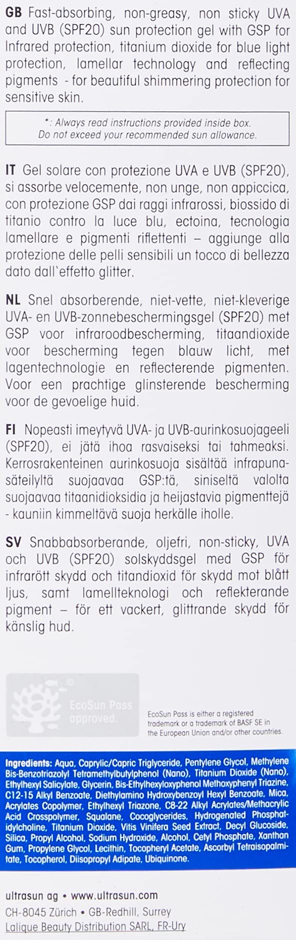 ultrasun SPF20 Glimmer Sensitive Formula All Day Sun Protection Lotion, 150 ml