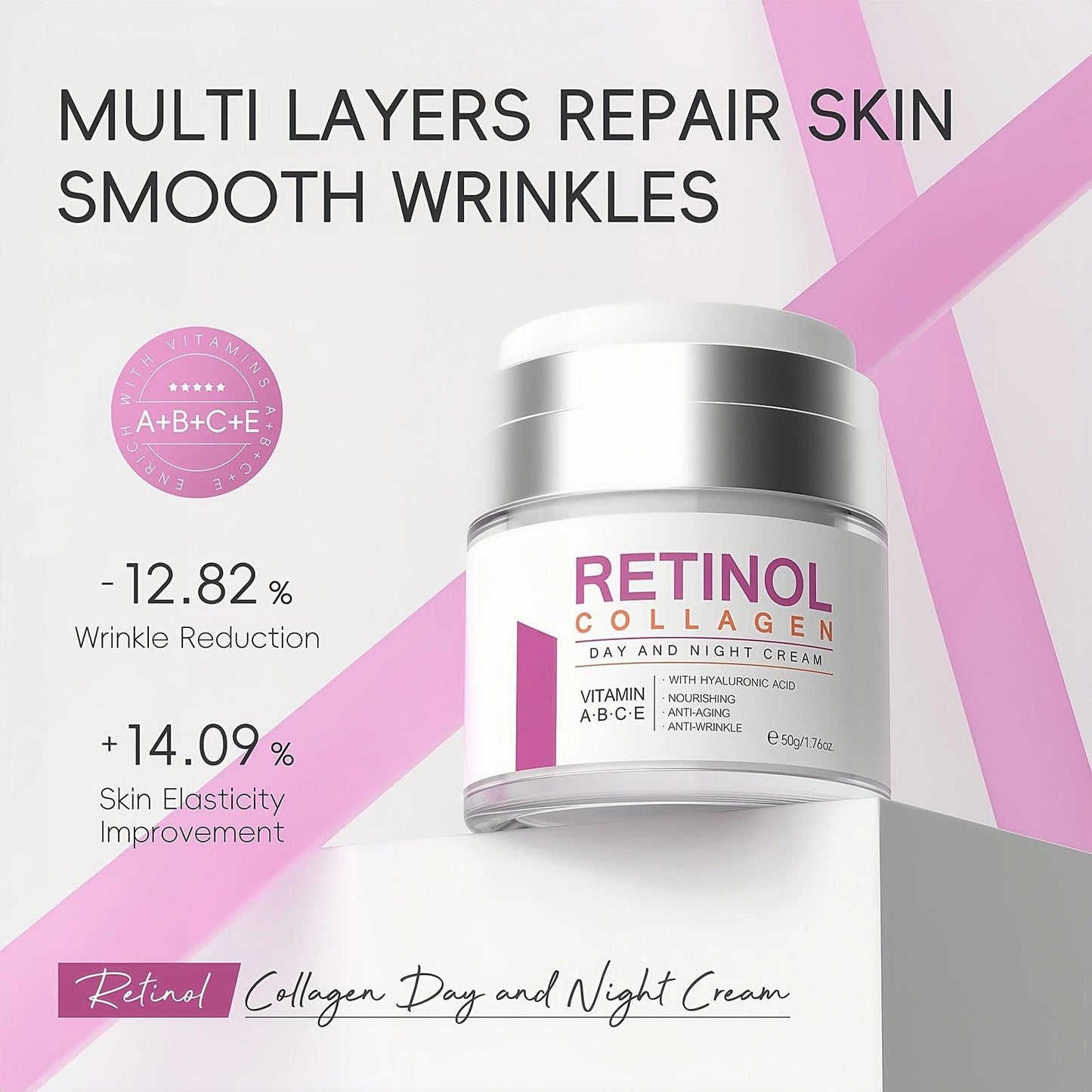 EliiSkinn Advanced Retinol Collagen Cream for Face - Anti-Aging & Anti-Wrinkle Cream with 24-Hour Facial Care, Lifting, Firming, Reduce Fine Lines, Suitable For Most Skin Types, 50g