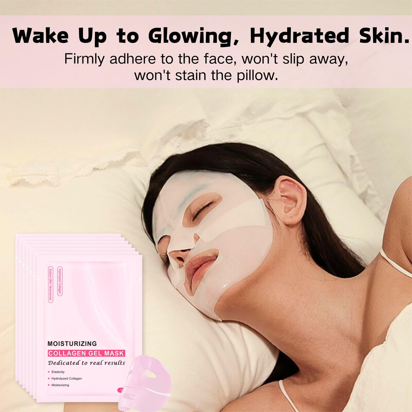 6pcs Pink Collagen Jelly Gel Face Mask - Overnight Face Mask For Glass Glow Skin, Korean Glass Skin Collagen Mask With Deep Moisturizing, Firming & Barrier Repair, Vegan & Cruelty-Free