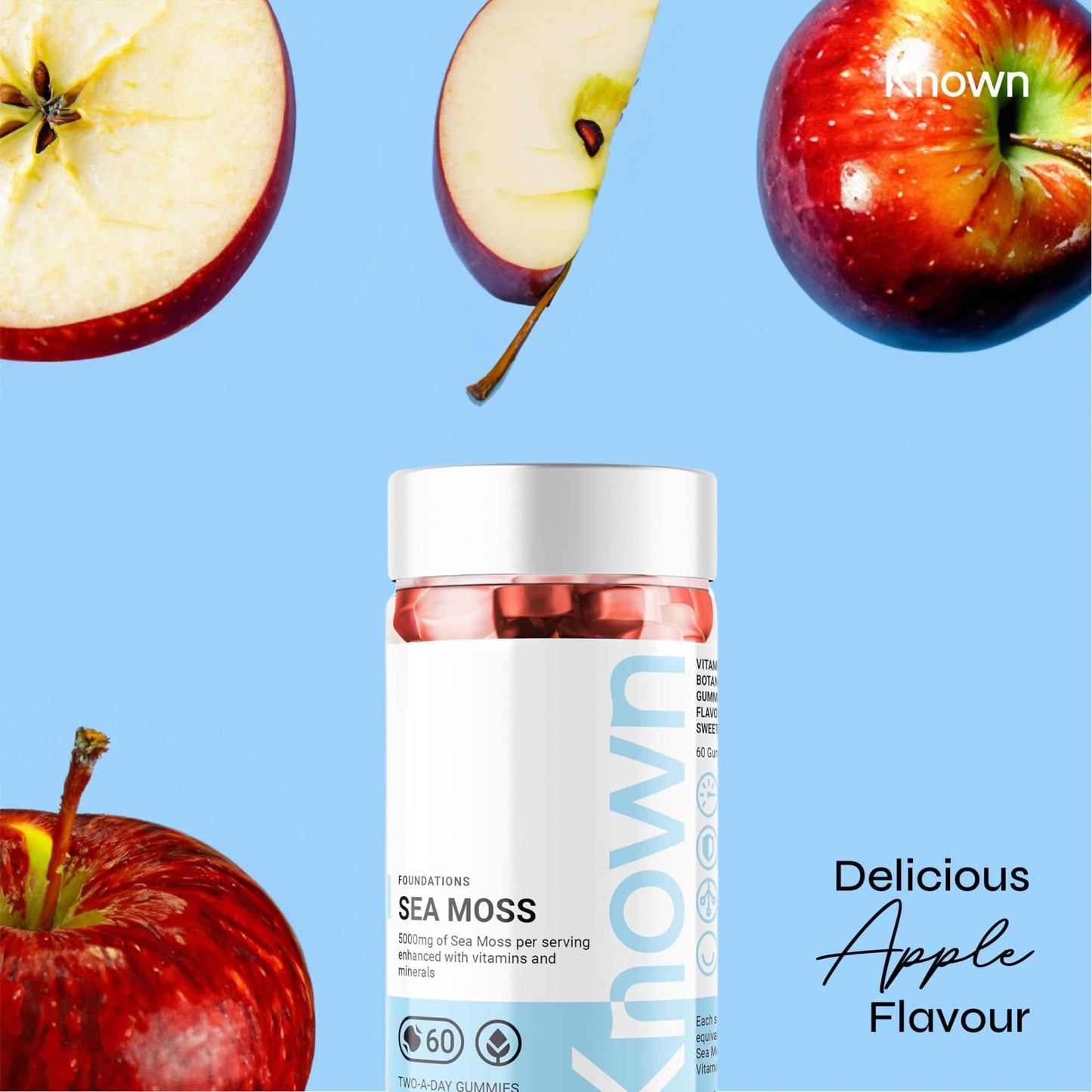 Sea Moss Gummies by Known Nutrition | Natural Immune and Gut Support | Delicious Natural Apple Flavour | 60 Two-a-Day Vegan Vitamin Sea Moss Gummies (1)