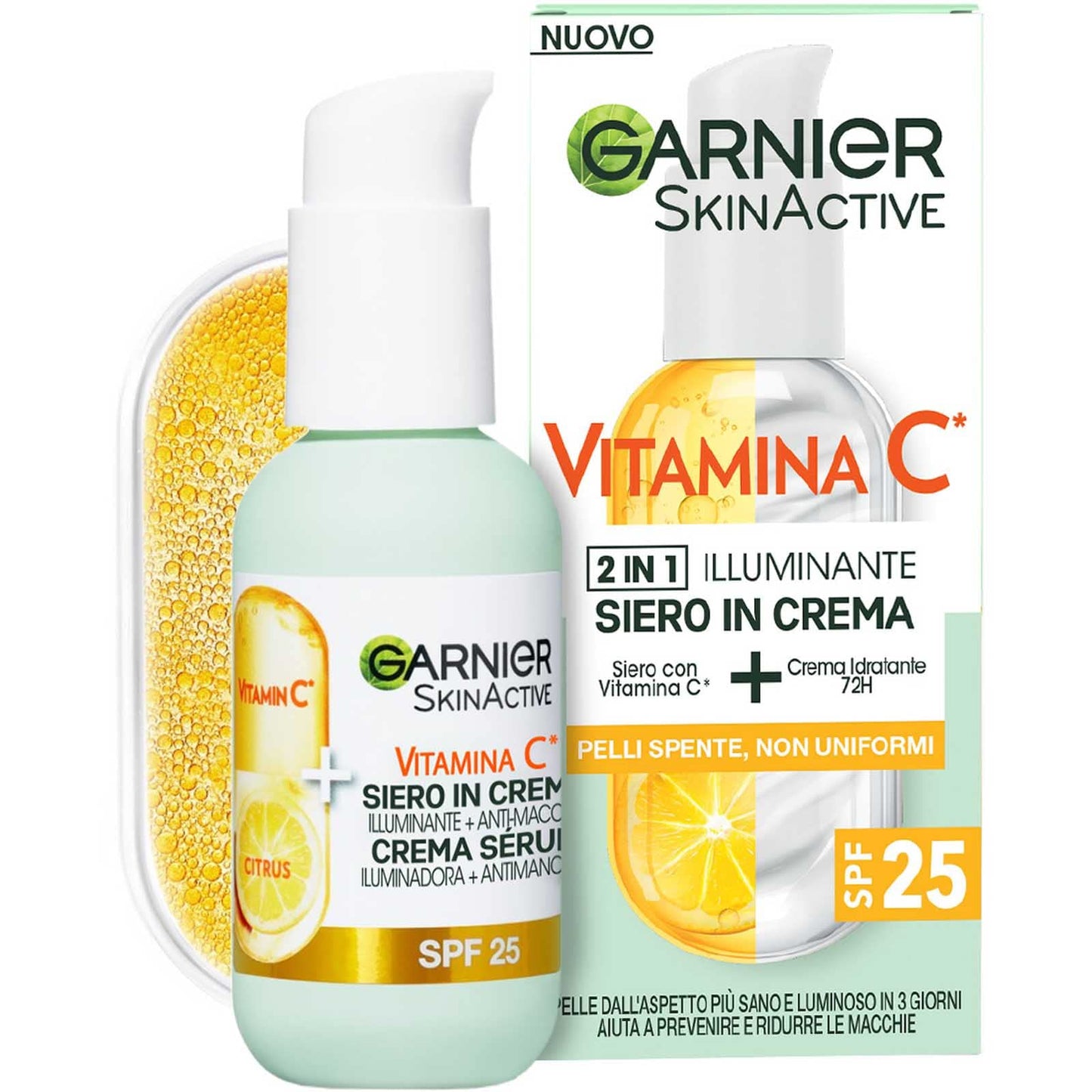 Garnier SkinActive Vitamin C Face Serum in Cream 2in1 Illuminating and Anti-Blemish SPF 25 for Dull Uneven Skin Formula with Vitamin C and Citrus Extract - 3 Bottles of 50ml