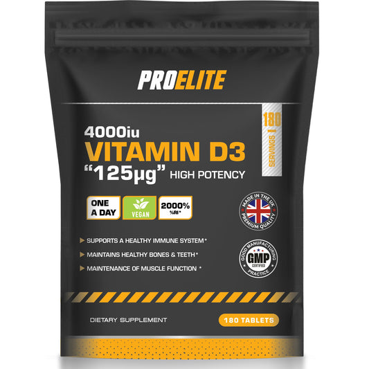 PROELITE Vitamin D3 4000 iu - Vitamin D Tablets - 180 Tablets - Vegan - Vitamin D Supplements - Immune System Booster - Made in The UK - Gluten Free