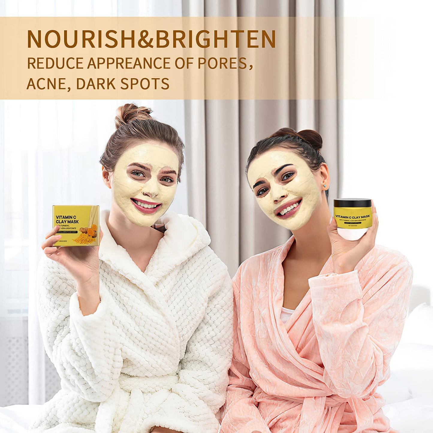 IZBEAUVO Vitamin C Turmeric Clay Face Mask with Kaolin Clay for Dark Spots, Turmeric Mud Mask for Acne-Prone, Deep Cleansing Clay Mask, Vitamin C Mud Mask for Glowing Skin, Mud Mask for Face, Even Skin Tone