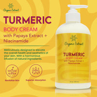 ORGANIC EXTRACT Turmeric Body Lotion - 16 fl oz / 473 ml - Deep Moisturizing, Hydrating Body Moisturizer Cream - Helps Relieve Dry Skin with Long-Lasting Moisture - With Turmeric, Papaya Extract