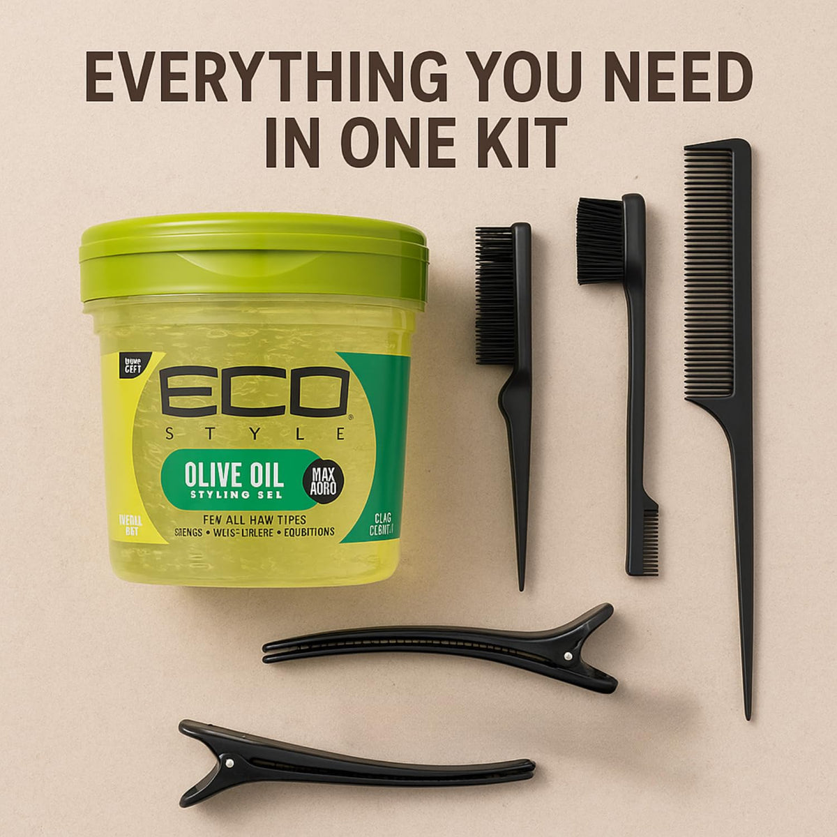 Neneh Tayyiba Styling Gel Bundle – Eco Styler Gel & Edge Control Set | Perfect Curl & Slick Back Hair Gel for Women | 3pc Brush + 2 Duck Bill Clips | Aloe Vera Organic Hold for Curly Hair, Braids & Edges