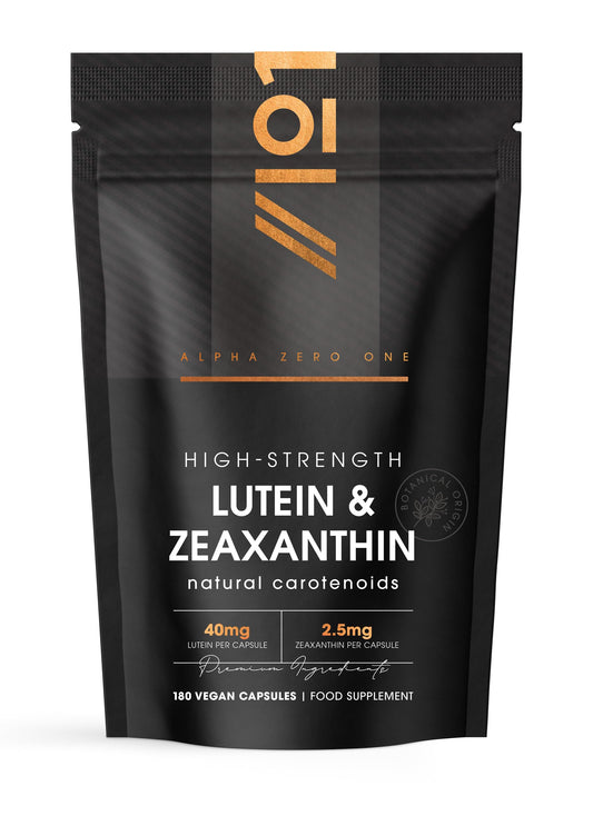 Lutein & Zeaxanthin with BioPerine® – 40mg Lutein 2.85mg Zeaxanthin – 180 Vegan Capsules – Natural Carotenoids from Marigold Extract – Resealable and Recyclable Pouch – by Alpha01