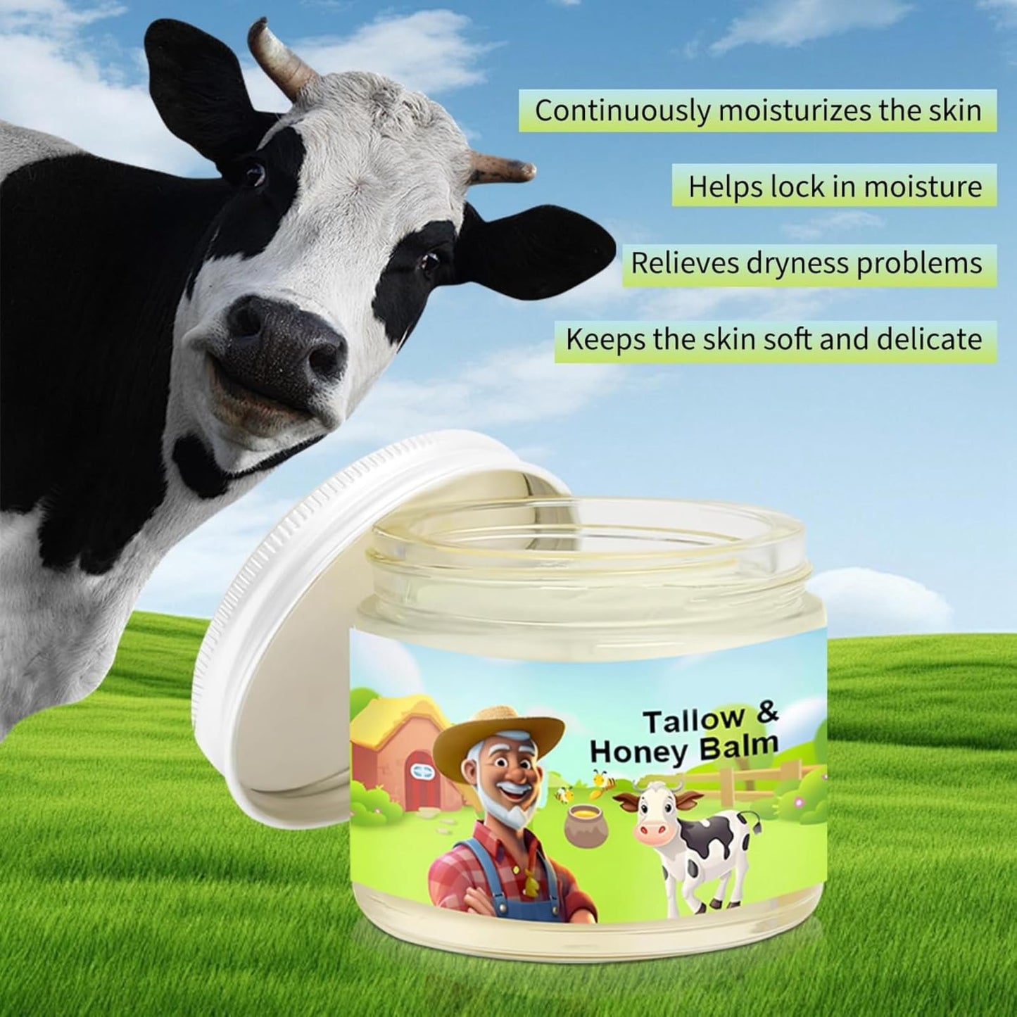 QinZiEn Tallow and Honey Balm,Beef-Tallow Skin Care,Beef-Tallow Moisturiser,Beef-Tallow Face Cream,Smooth Organic Beef-Tallow Skin Lightening Cream,Deeply Moisturizing Beef-Tallow for Dry Skin Face Balm
