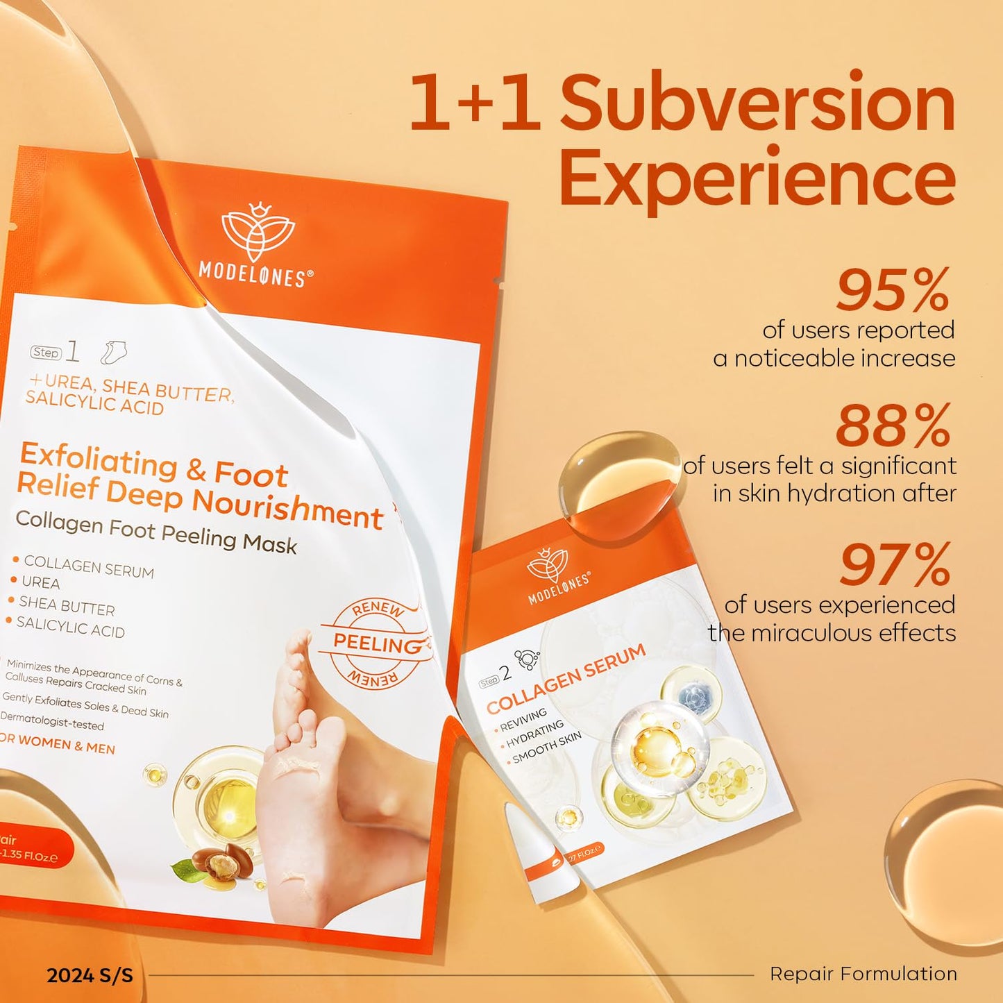 modelones Modelones Foot Peeling Mask 3 Pack, Exfoliating Foot Mask for Dry Cracked Feet, Callus Dead Skin Remover, Additional 3 Pack Collagen Serum for Reviving Baby Soft Smooth Touch Feet, Women and Man