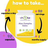 vh1be Aloe Complex, 60 Servings, 100% Pure and Natural, Non-GMO, Gluten-Free, Vegan, Vegetarian, 90 Capsules - 150ml Bottle