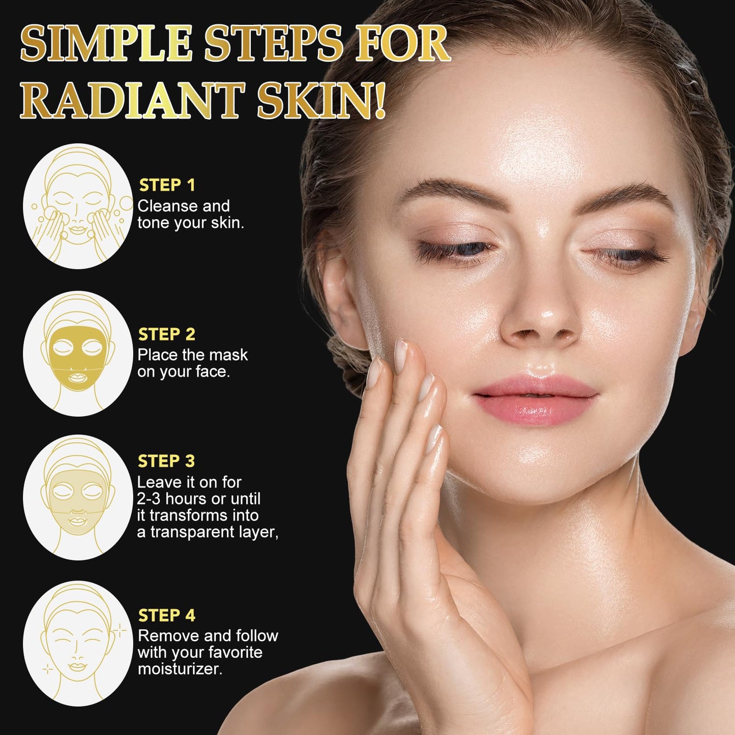 QUANHAO Advanced Snail Mucin Glass Glow Hydrogel Mask, Collagen Face Mask, Deeply Hydrate & Rejuvenate, Glass Skin Face Mask Korean Skincare for All Skin Types, Pack of 6