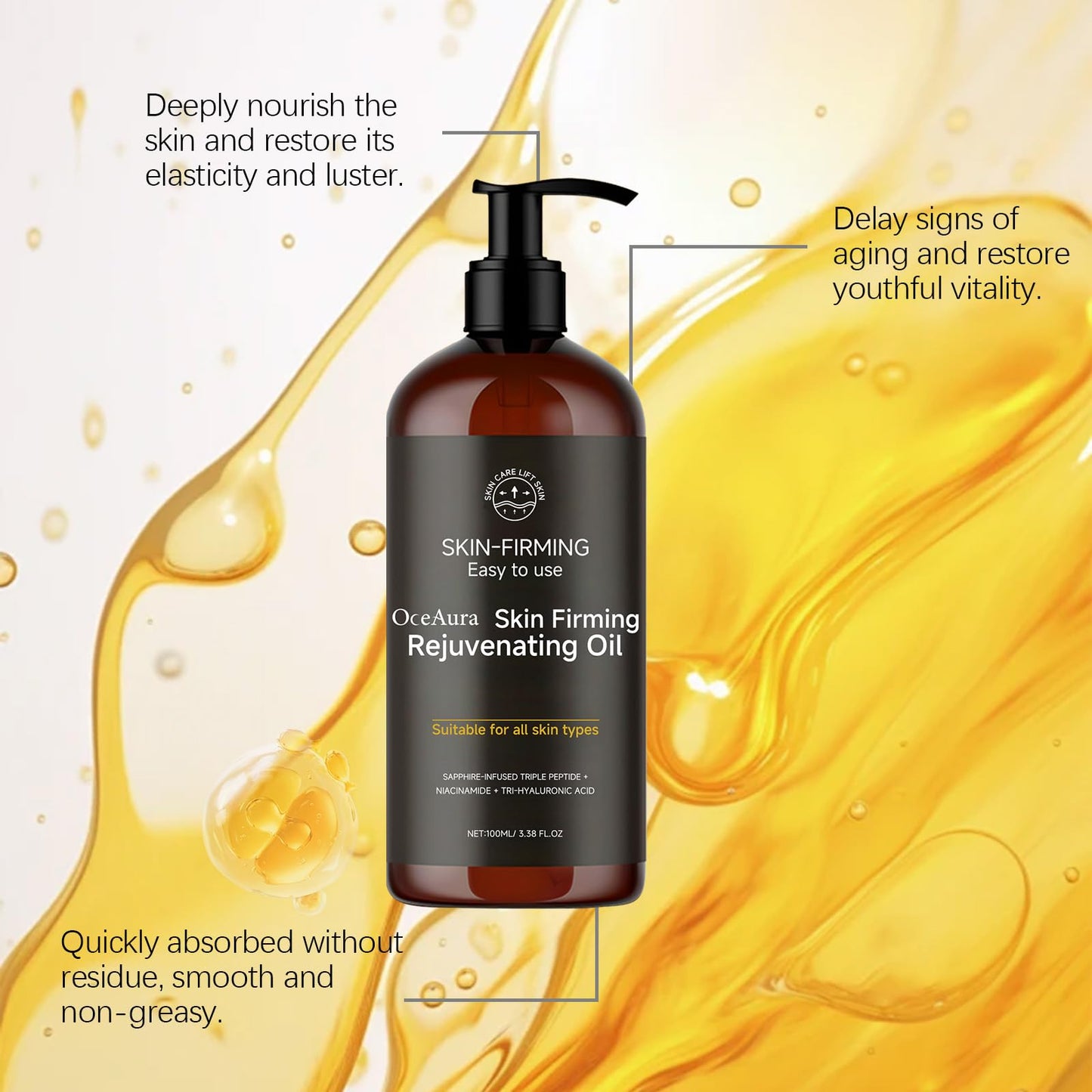 TBeautfave Skin Firming Rejuvenating Oil, Skin Firming Oil, Body Oil With Niacinamide, Hyaluronic Acid and Shea Butter, Body Oils for Women, Deep Moisturizing, Reduce Fine Lines, for All Skin Types(100ML)