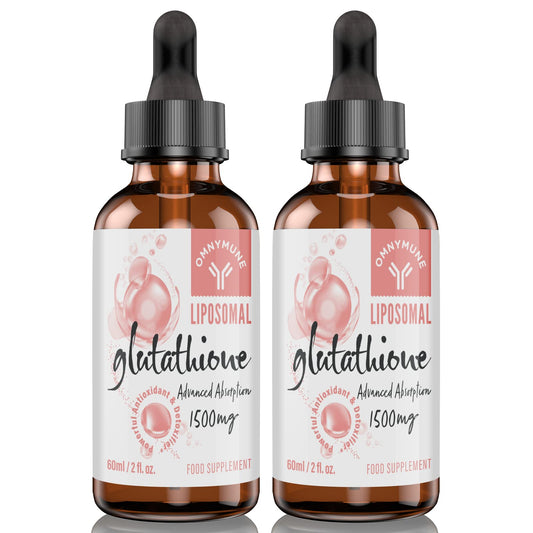 Omnymune Liposomal Glutathione 1500mg, Oral Glutathione Liquid, Antioxidant Supplement for Detox, Anti-Aging, Immune Support, Brain Function and Skin Health, Superior Absorption (Pack of 2)