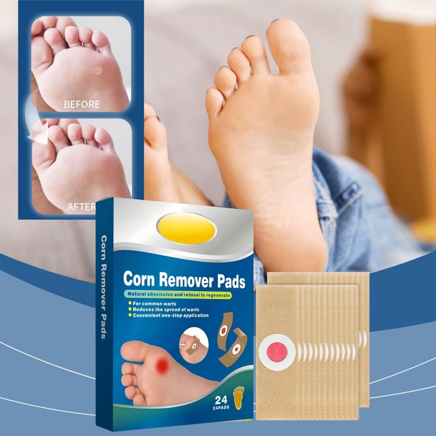 24pcs Corn Remover for Feet and Hand,Wart Remover,Effective Deep Verruca Removal Pads Patches,Corn Callus Remover for Feet,Verruca Treatment,Wart Treatment Effective Way,Pain Relief,Repair Skin