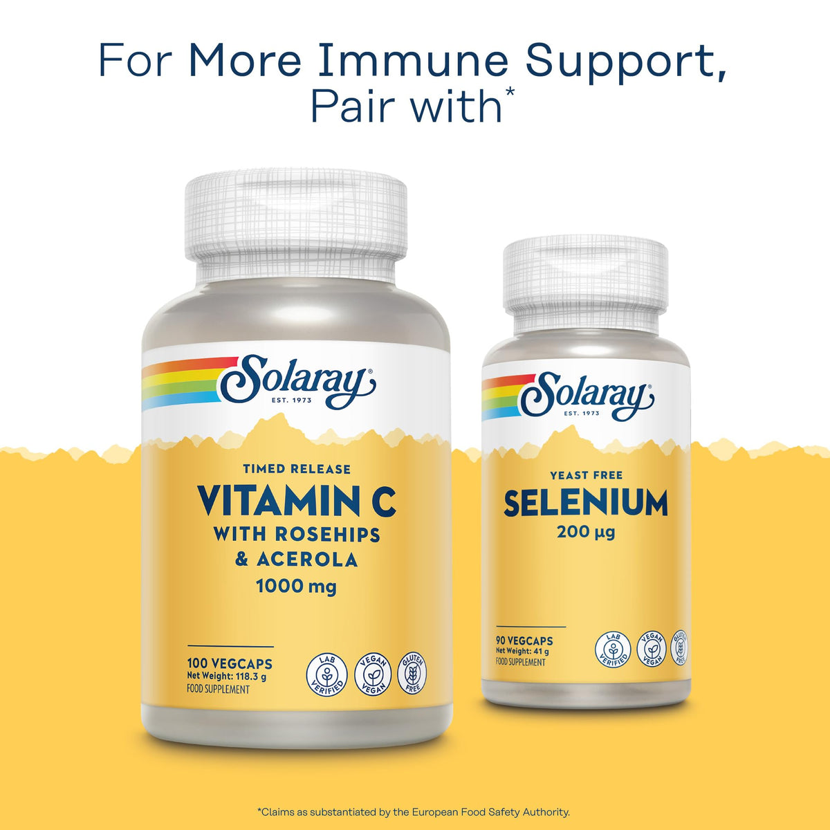 SOLARAY Solaray Vitamin C 1000mg Time Release Formula - 100 Vegan Capsules - High Strength VIT C with Acerola & Rosehip 2 Stage Sustained Release - 3+ Month Supply - Immune Support - Lab Verified