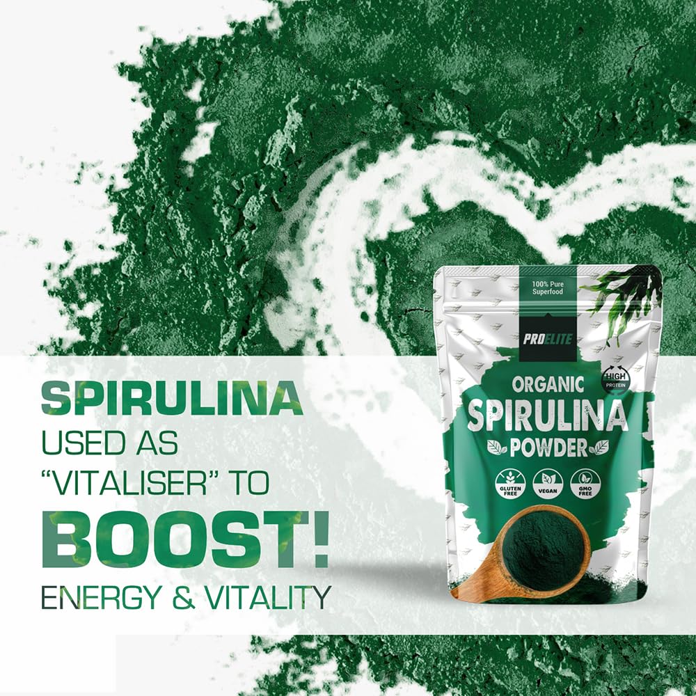 Organic Spirulina Powder 250g Natural Immune Booster | Premium Superfood Super Greens Spirulina Powder | Rich in Essential Vitamins & Minerals Vegans & Vegetarians by PROELITE