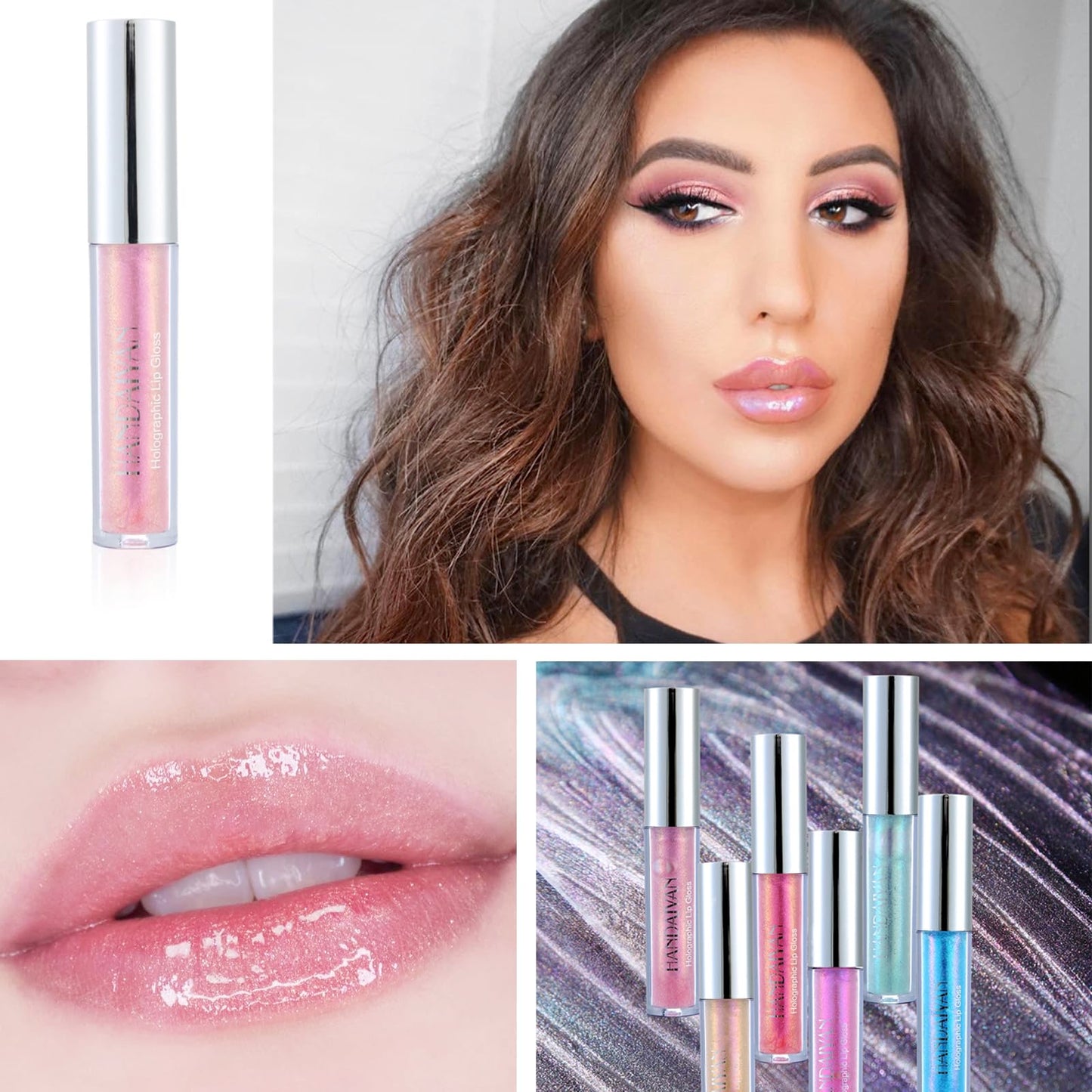 HAORQEE Glitter Lip Gloss Lipstick, Diamond Metallic Pink Coral Shimmer Lipgloss Liquid Lipstick Long Lasting Waterproof Non-Stick Cup Sparkle Shiny Lip Plumper Tinted Lip Balm for Women