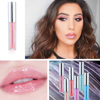 HAORQEE Glitter Lip Gloss Lipstick, Diamond Metallic Pink Coral Shimmer Lipgloss Liquid Lipstick Long Lasting Waterproof Non-Stick Cup Sparkle Shiny Lip Plumper Tinted Lip Balm for Women