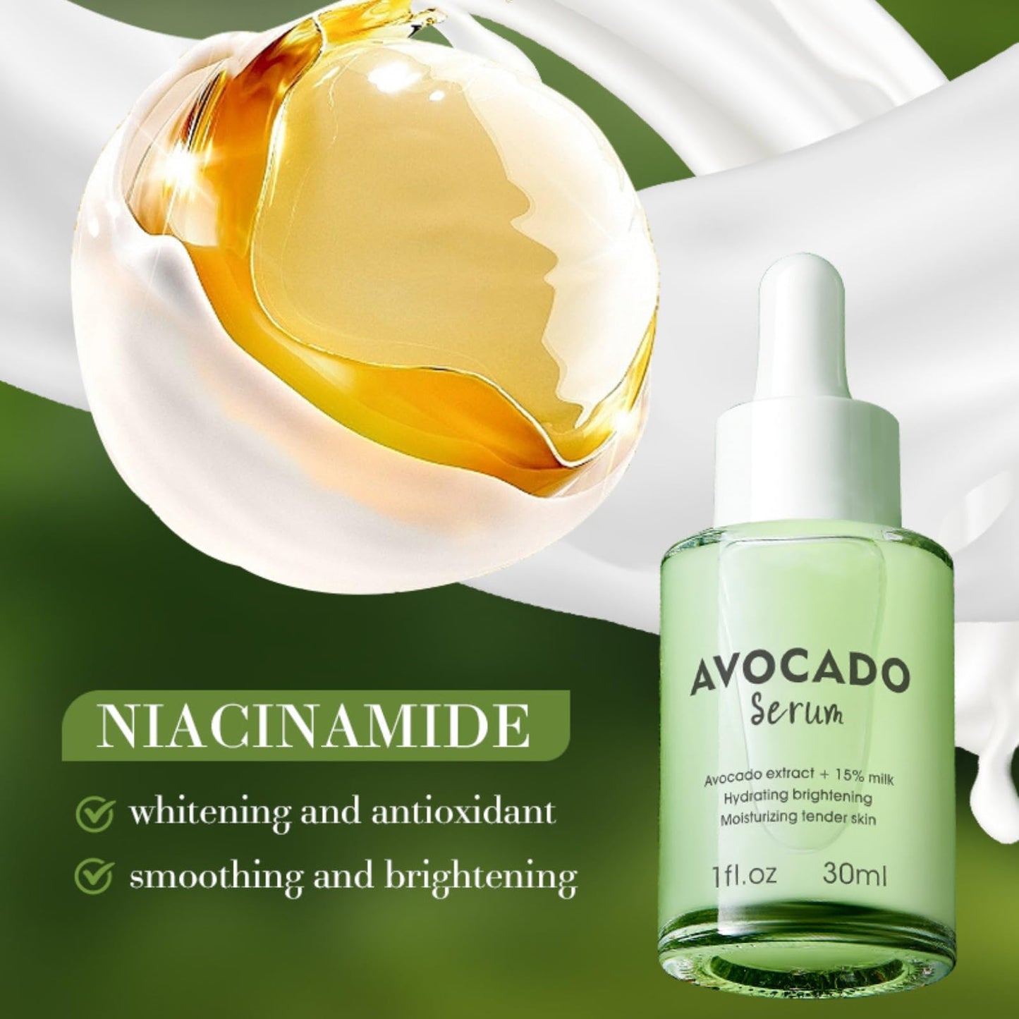 Avocado Face Serum, Hydrating Serum with 15% Milk, Soothing Hyaluronic Acid Serum, Serums Skincare, Avocado Face Serum for Women, Redness Relief, Dry Skin & Skin Barrier Repair, Lightweight