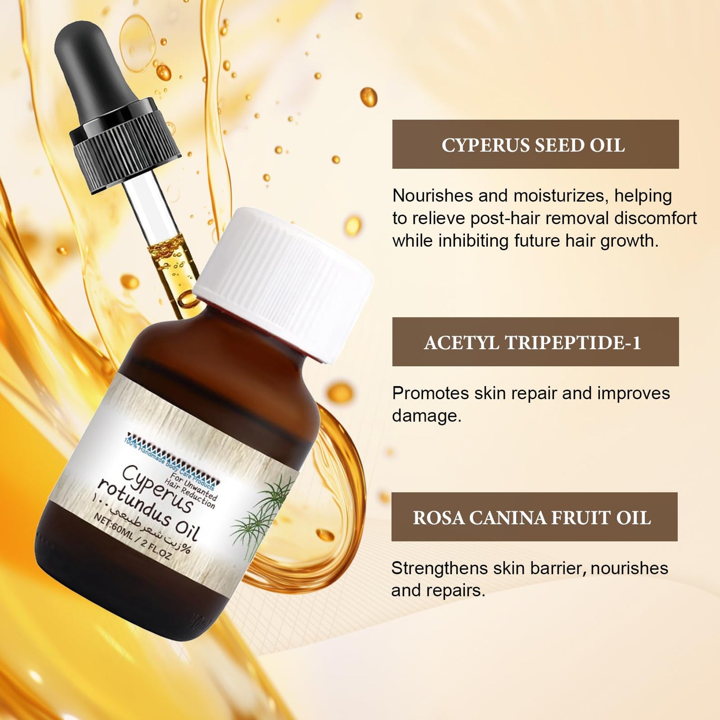 2 Pcs Cyperus Rotundus Oil 60 Ml Cyperus Rotundus Cypress Oil for Hair Removal Cyprus Rotundus Oil Natural Can Reduce Body Hair Growth Moisturize and Nourish the Skin