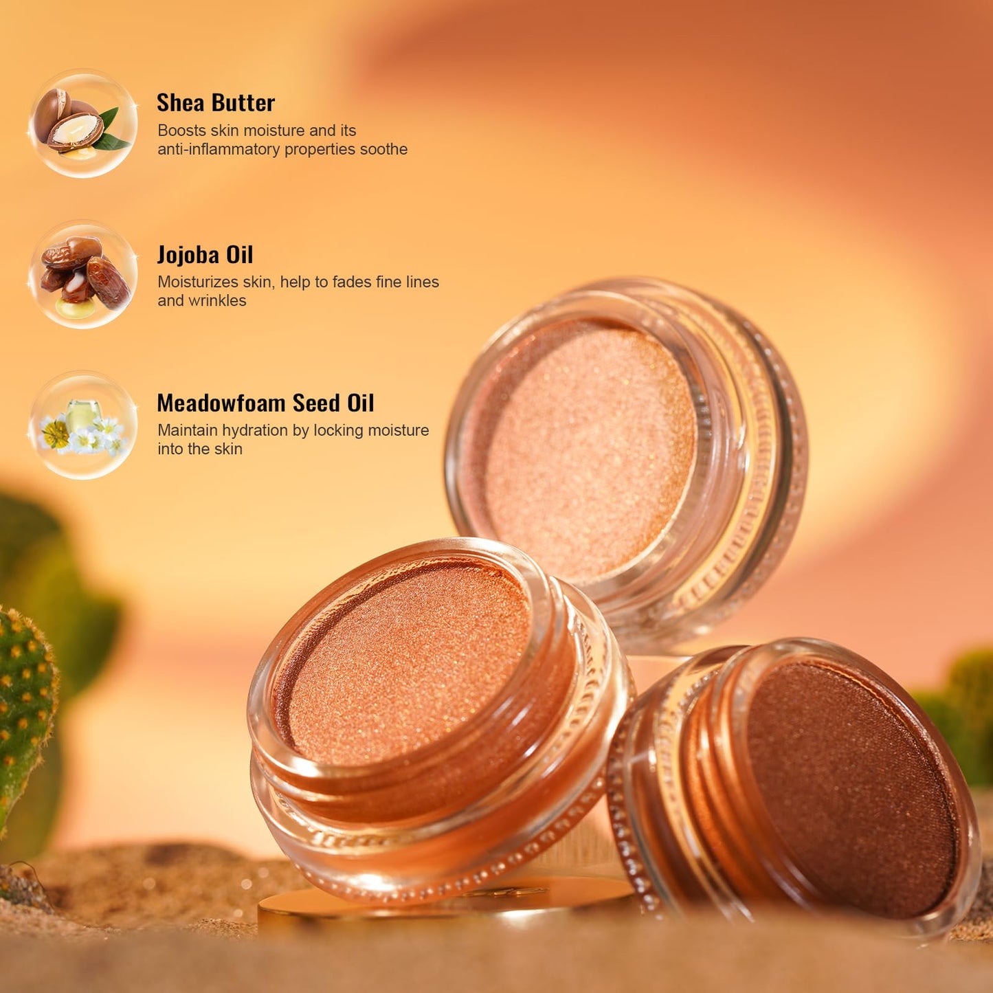 Oulac OULAC Cream Eyeshadow, Glitter Peach Eyeshadow, Holds Makeup For 12 Hours +, Waterproof and Sweatproof, Crease Resistant, Vegan | 06g, Cheers! (08)