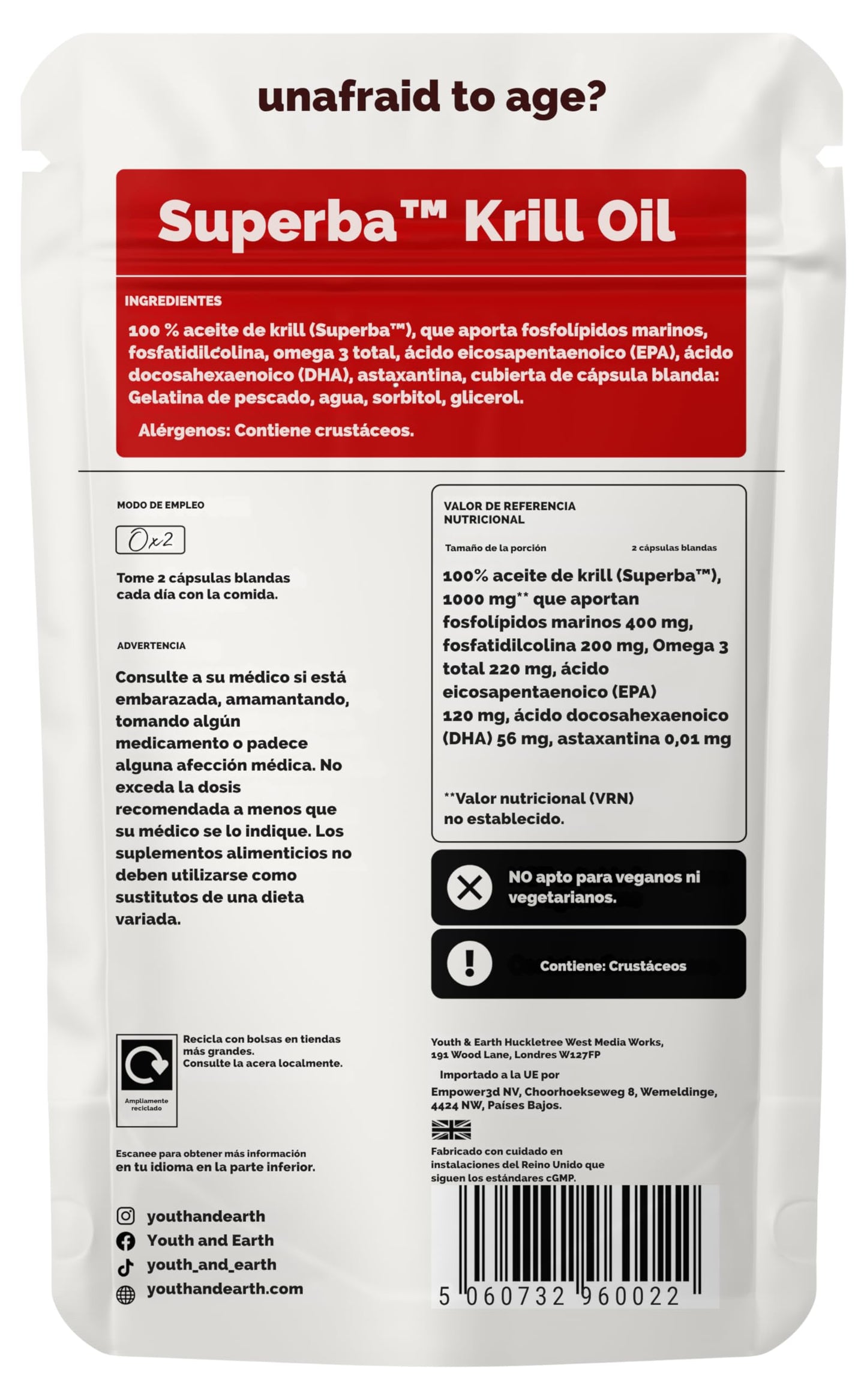 Youth & Earth Superba™ Red Krill Oil 500mg - Astaxanthin & EPA DHA Omega 3 Supplements for Brain Health, Heart Support & Cholesterol Management | 60 Softgels