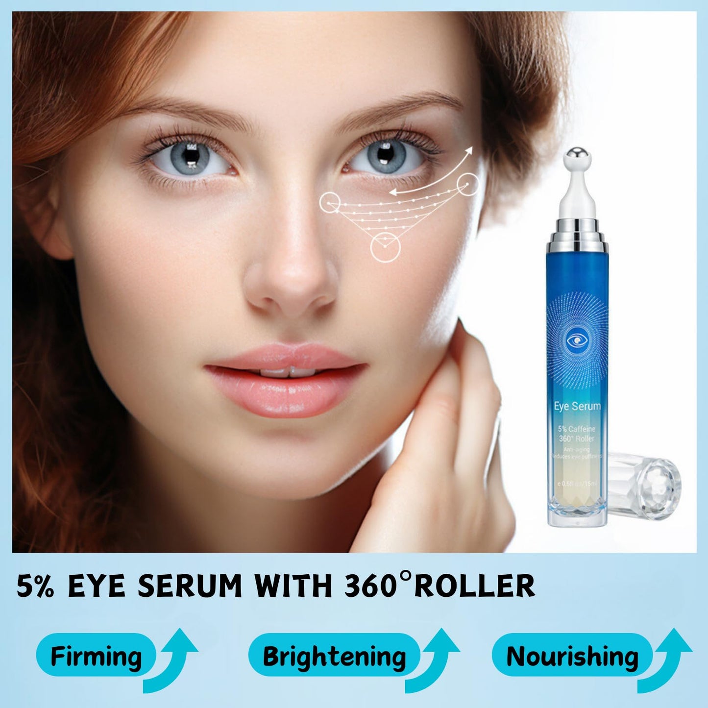 ISBEAUSOLS Eye Serum with 5% Caffeine, Eye Roller for Dark Circles and Puffiness, Caffeine Eye Serum for Fine Lines and Wrinkles, Eye Bags Remover Men & Women, Friendly to All Skin Types, 15ML