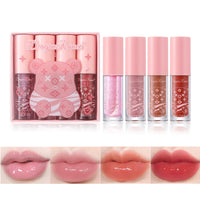 HERBINSOLS 4pcs Lip Gloss Set - Hydrating Clear Lip Glow Oil - Crystal Jelly Tinted Plumping Lip Gloss - Long Lasting Moisturizing Non-Sticky Lipgloss Set For Women Girls