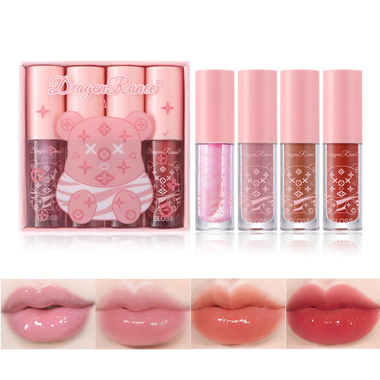 HERBINSOLS 4pcs Lip Gloss Set - Hydrating Clear Lip Glow Oil - Crystal Jelly Tinted Plumping Lip Gloss - Long Lasting Moisturizing Non-Sticky Lipgloss Set For Women Girls