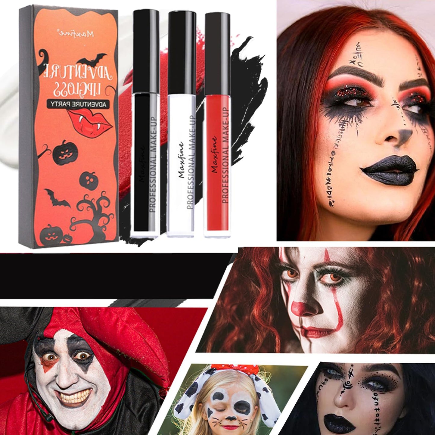GEEWHILE Black Lipsticks for Women Long Lasting Black Liquid Lipstick, Waterproof Matte Liquid Lipstick Highly Pigmented Black Matte Lipstick Moisturised Black Lip Gloss for Halloween Cosplay