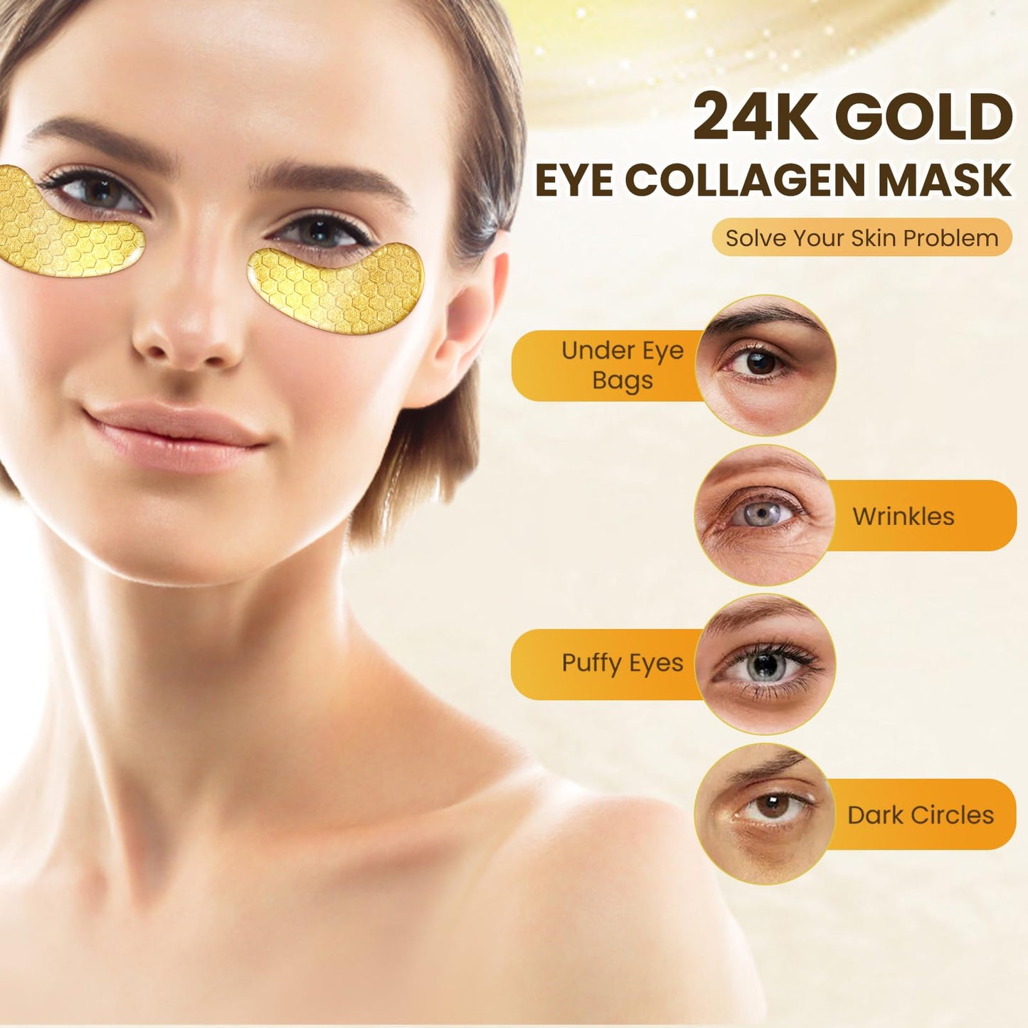 Mifeloy 20 Pairs 24K Gold Under Eye Patches, 20 Pcs Golden Cooling Hydrating Eye Masks, Anti Wrinkle Collagen Undereye Pads for Adults, Women Travel Skincare Face Gel, Reduce Dark Circles Puffiness Puffy Eyes