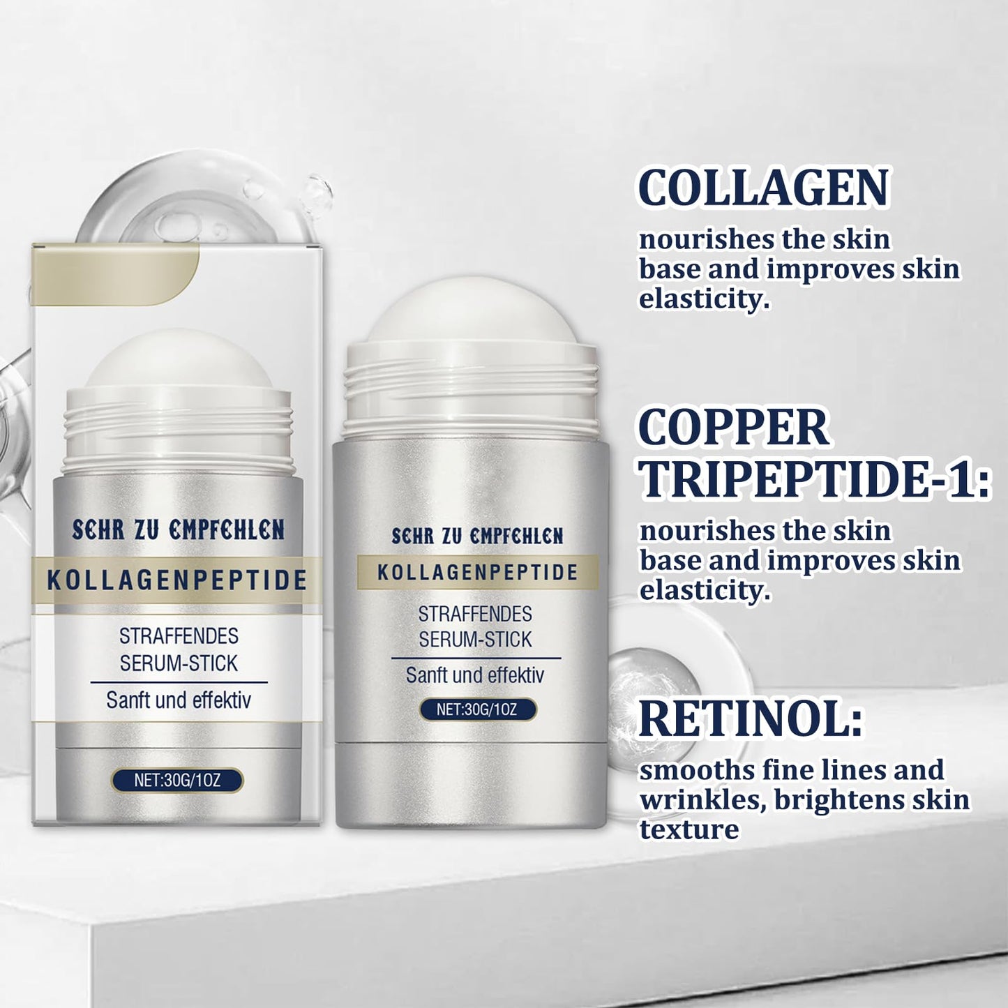 ExcellaElite 2Pcs Collagen Peptides Firming Serum Stick, Anti Aging Peptides Serum Stick, Face and Neck Firming Stick for Tightening Sagging Skin Improves Skin Elasticity