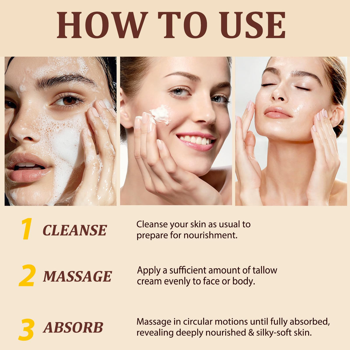 PLOBRT Beef Tallow Skin Care, Tallow Face Cream(120g), Grass Fed Beef Tallow Moisturiser, Deeply Nourishing, for Face Body Dry Skin